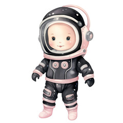 Cute Baby Girl Astronaut Suit Watercolor Clipart Illustration