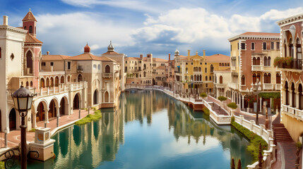 city grand canal in the morning light created with Generative AI technology - obrazy, fototapety, plakaty