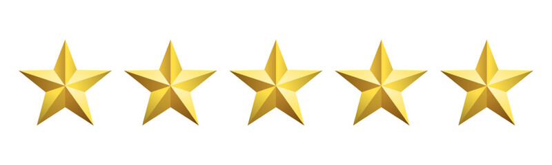 Five realistic 3d golden stars on white background vector graphics eps10