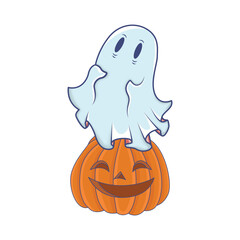 ghost with pumpkin illustration