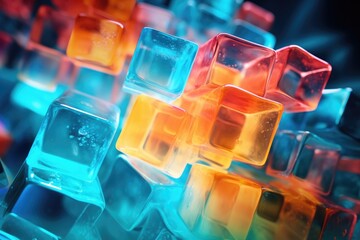 A detailed close-up view of a bunch of ice cubes.  - Powered by Adobe
