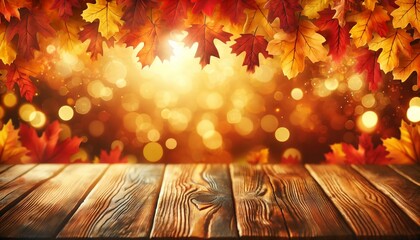 Naklejka na ściany i meble Serene autumn display with vibrant leaves and bokeh lights, perfect for seasonal themes and peaceful backgrounds.