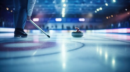A man engaged in a fast-paced game of curling photo realistic illustration - Generative AI. - obrazy, fototapety, plakaty