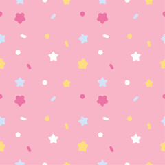 Abstract Hand Drawn Geometric Childish Style Vector Pattern Dots and stars on a Pink Background. Cute Irregular Geometric Seamless Vector Pattern cozy confetti pastel repeat pattern