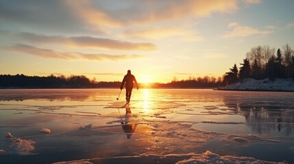 A man enjoying a leisurely ice skate photo realistic illustration - Generative AI.