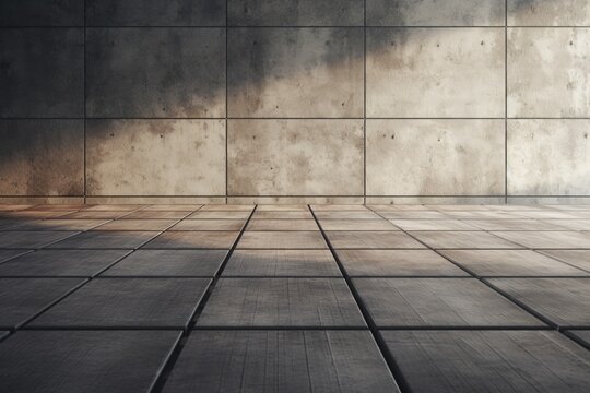 An empty room with a concrete wall and floor. This versatile image can be used to depict minimalism, industrial design, or as a background for text or graphic overlays