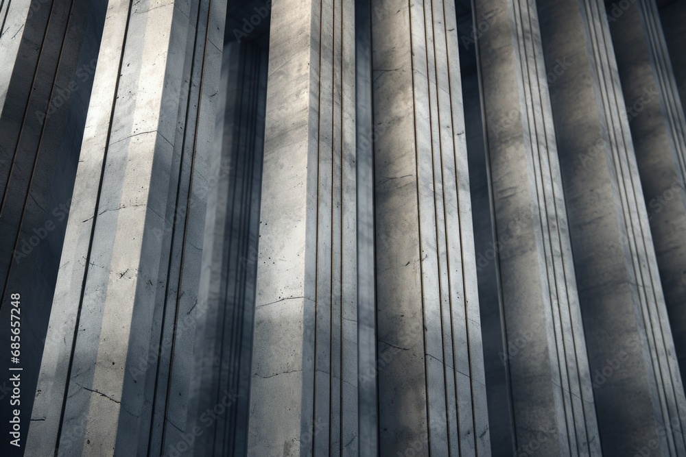 Poster a detailed view of a building featuring columns. this image can be used to showcase architectural el
