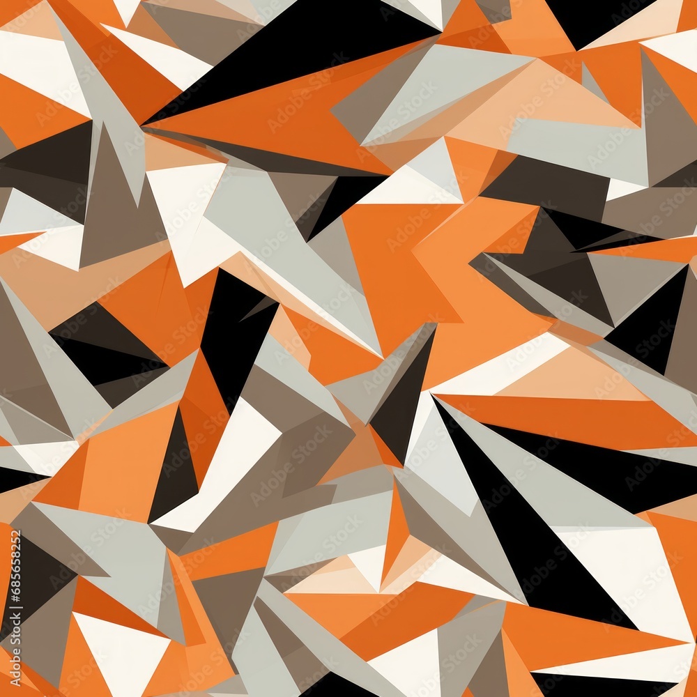 Poster abstract geometric seamless pattern with vibrant orange color palette and intricate design elements