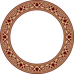 Vector gold and red round classic renaissance ornament. Circle, ring european border, revival style frame..