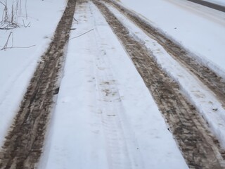 dirty snow on the road