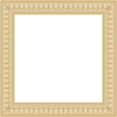 Vector gold square Yakut ornament. An endless rectangular border, a frame of the northern peoples of the Far East.