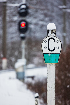 Russian railway Sign C - sound signal, close up photo