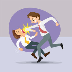 Two agressive businessmen fighting in office, Business conflict in workplac.illustration vector eps10 cartoon. 