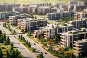 Fototapeta premium A compact and straightforward description of a city model with a multitude of buildings. This image can be used to showcase urban development, architectural planning, or cityscape concepts