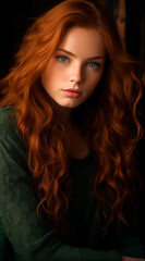 Fototapeta premium 18 years old woman, slavic, red hair and green eyes