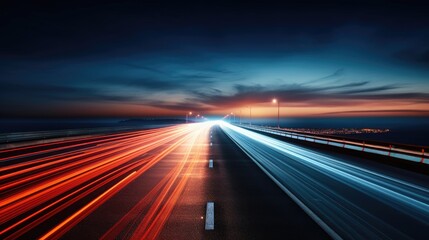 Obraz premium Abstract long exposure with colorful speed light trail concept. Generative AI.