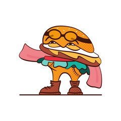 Burger mascot say Hi! in retro style, perfect for t shirt design and fast food logo