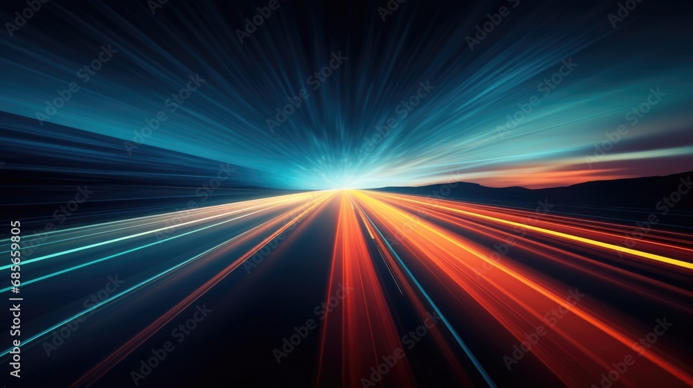 Poster abstract long exposure with colorful speed light trail concept. generative ai.