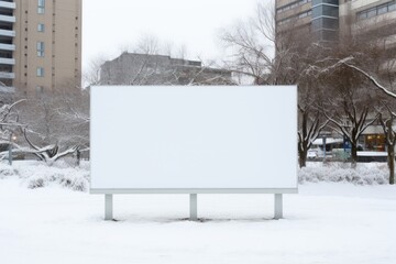 Empty street billboard poster stand with copy space on urban background during bright winter day