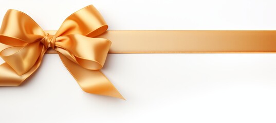 Curly gold ribbon for present banner on white background with festive decoration elements