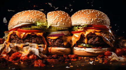 Close-Up of a Pile of Randomly Arranged Burgers on an Icy Desktop.