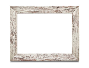 Shabby chic white photo or picture frame isolated over a white background, including clipping path
