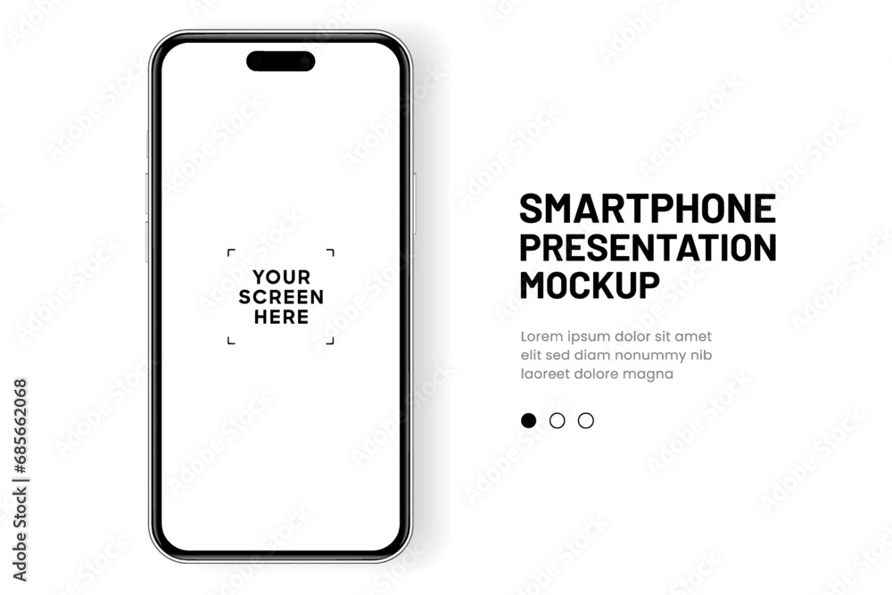 Poster 3D realistic high quality smartphone mockup with isolated background. Smart phone mockup collection. Device front view. 3D mobile phone with shadow on white background.