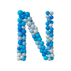 Multicolored Particle Sphere Style Alphabet "N" with Isolated on White Background. 3d Rendering