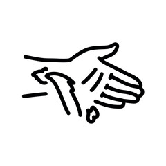 Arterial bleeding from hand black line icon.  Injuries.