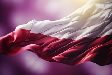 Waving flag of poland on fabric texture background with copy space for independence day celebration