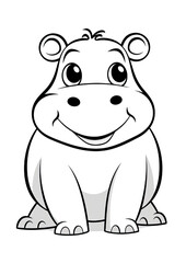 Cartoon Hippo  Coloring Page isolated on white