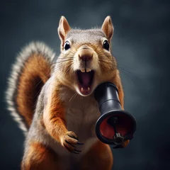 Foto auf Acrylglas A squirrel with a megaphone making an announcement © Tierney