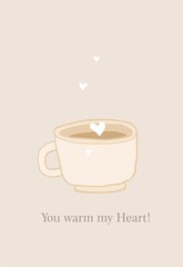 Valentine's Day - print-ready card (poster) made of isolated cartoon elements in pastel colors. Hand drawn digital illustration.