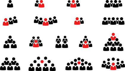 People group icon set. Business team. Team of worker.  User profile symbol. Group of people or group of users. Vector illustration of cartoon men and women. Isolated on white.