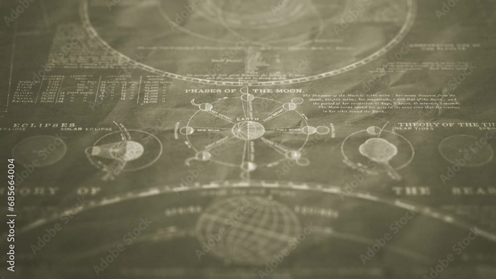 Poster old retro 1800s science background/ 4k motion graphics of ancient vintage 1800s science on printed r