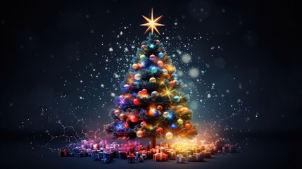 Christmas tree with colorful Christmas ball decorations, bokeh light