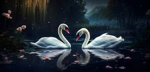 Selbstklebende Fototapeten Image of two swans in a pond. © lutsenko_k_