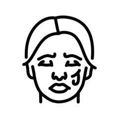 Blood on sad woman face black line icon. Injuries.