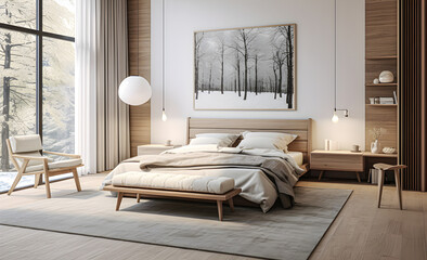 Modern Scandinavian elegant bedroom interior design