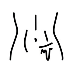 Blood on the torso (cut near the abdomen)  black line icon. Injuries.