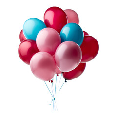 pink red and blue balloons isolated on transparent background cutout