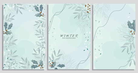 Fototapeta na wymiar abstract background. Set of watercolor winter background design, Flower and botanical leaves watercolor hand drawing. Abstract art wallpaper design for wall arts, wedding and greetings card.