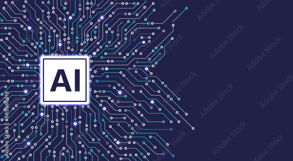 Poster artificial intelligence chipset on circuit board. futuristic concept. high-tech technology backgroun