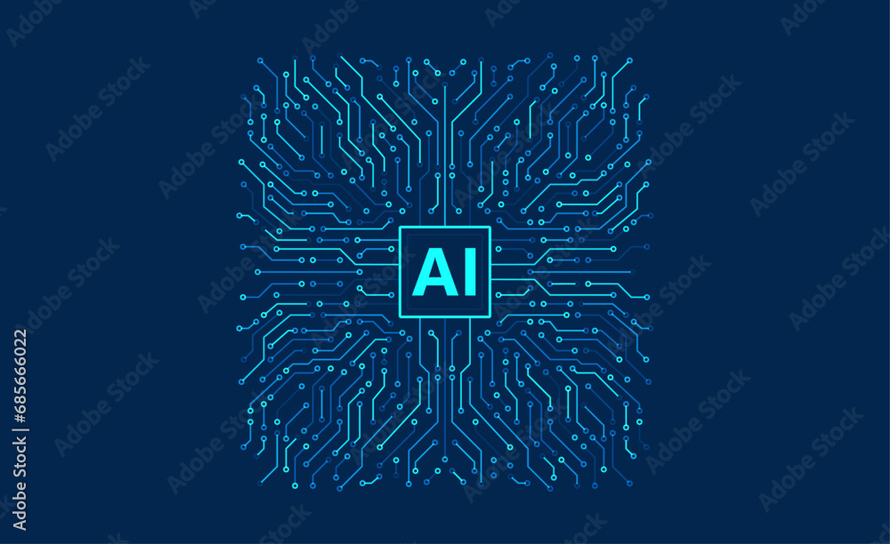 Poster artificial intelligence chipset on circuit board. futuristic concept. high-tech technology backgroun