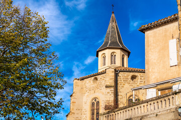 Fototapeta na wymiar Bell tower of the Saint Jean Baptiste church, in Castelnaudary, in Aude, in Occitanie, France