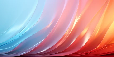 Fotobehang Vele bunte leuchtende Wellen Form in Pastell als Hintergrundmotiv in Querformat für Banner, ai generativ © www.freund-foto.de