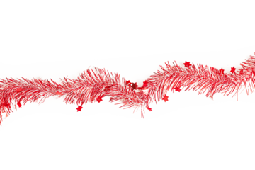 flat lay of Christmas party with red streamers with transparent background, top view