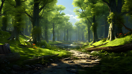 Nice green forest landscape in the city. Generative AI.