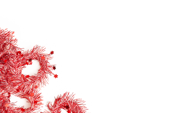 creative festive frame with red streamers with transparent background, top view