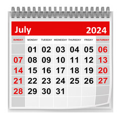 Calendar - July 2024 - obrazy, fototapety, plakaty